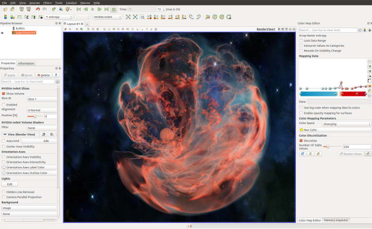 Supernova rendered in ParaView using NVIDIA IndeX