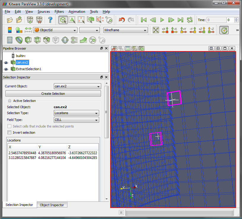 Figure 4: Location based selection showing the cross hairs used to specify the locations.