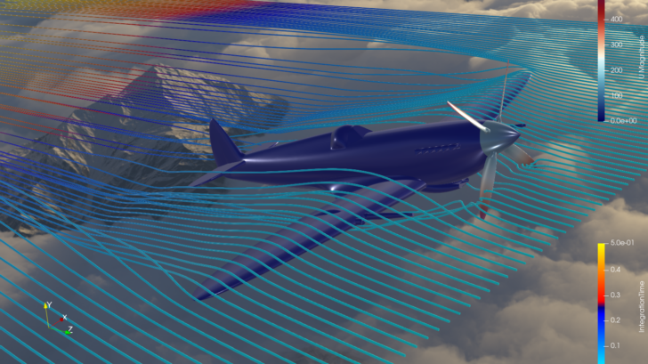 Wind visualization around a Spitfire Airplane